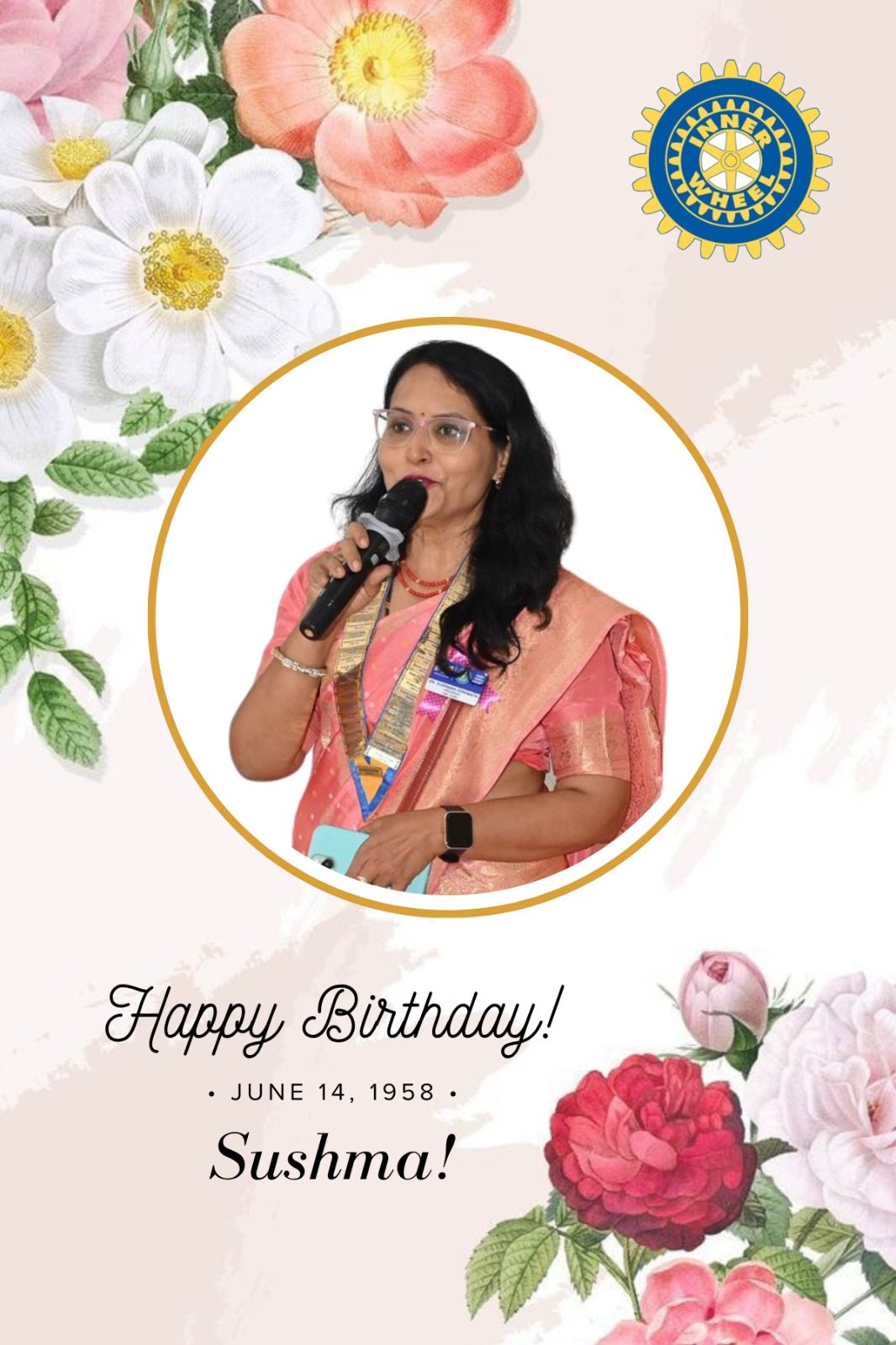 Personalised birthday photo magnet with floral design
