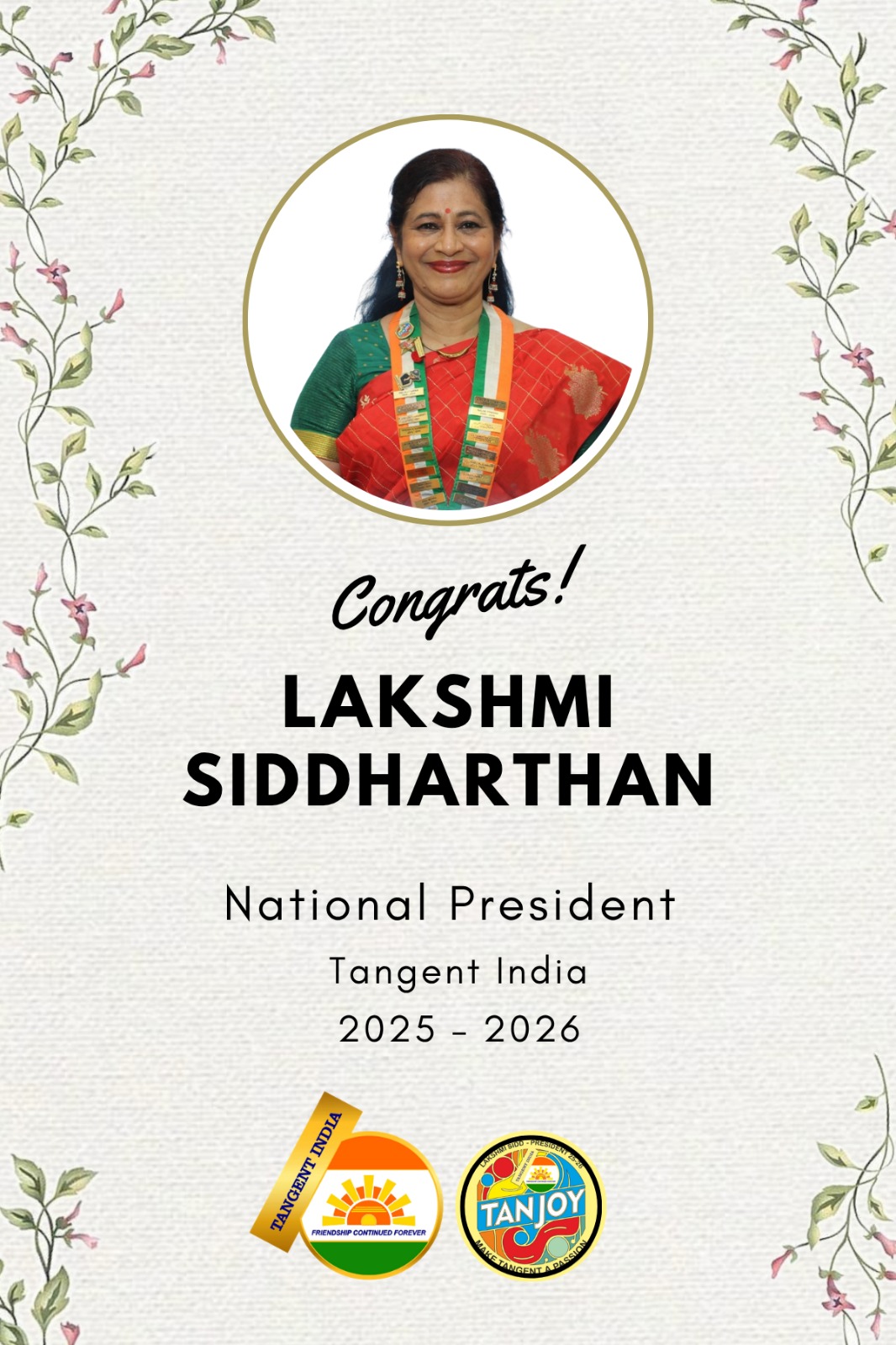 Congratulations photo magnet with botanical border