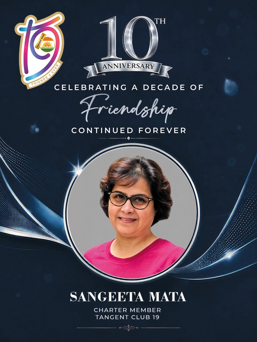 Navy and silver 10th anniversary photo magnet for a Tangent Club 19 charter member