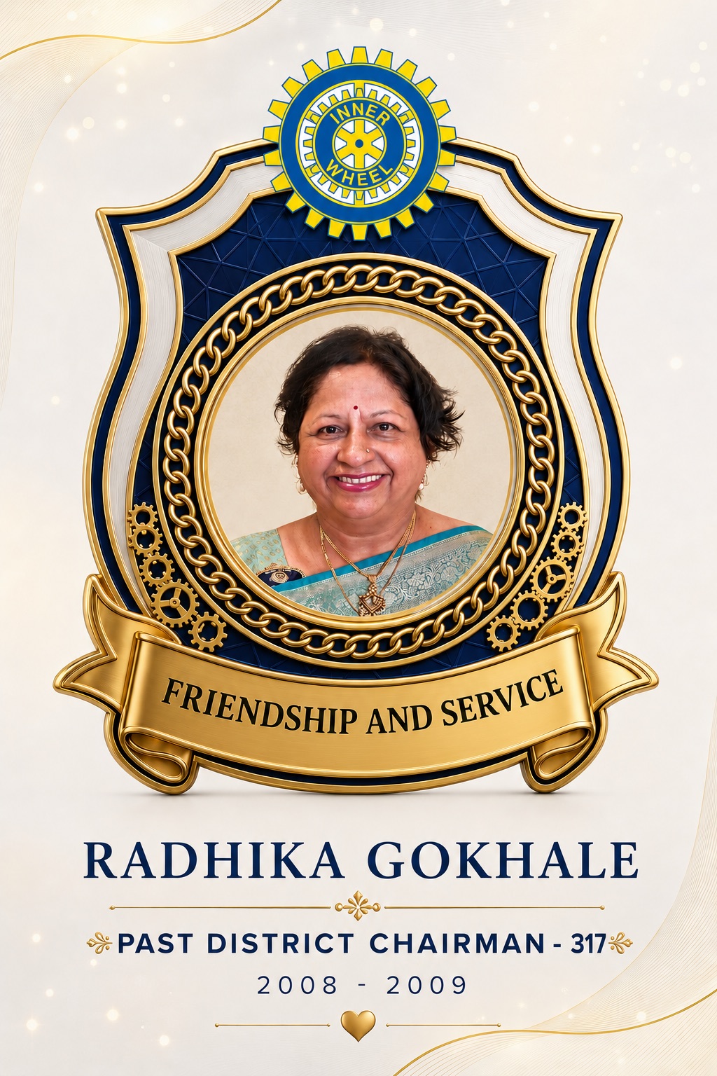 Gold crest tribute photo magnet honouring an Inner Wheel Past District Chairman